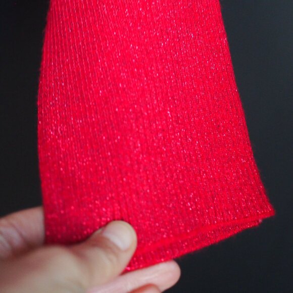 Tahari | Gorgeous Red Metallic Sparkly, Fine Rib, 3/4 Dolman Sleeve Sweater - Picture 4 of 5